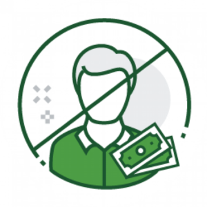 An image of an insurance agent with a crossed-out symbol representing no commissioned agents.