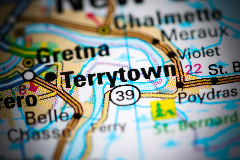 Car Insurance Terrytown LA - An image of Terrytown on a Louisiana state map.