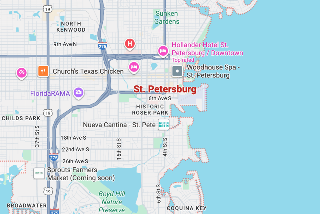 Google Maps St. Petersburg FL Screenshot