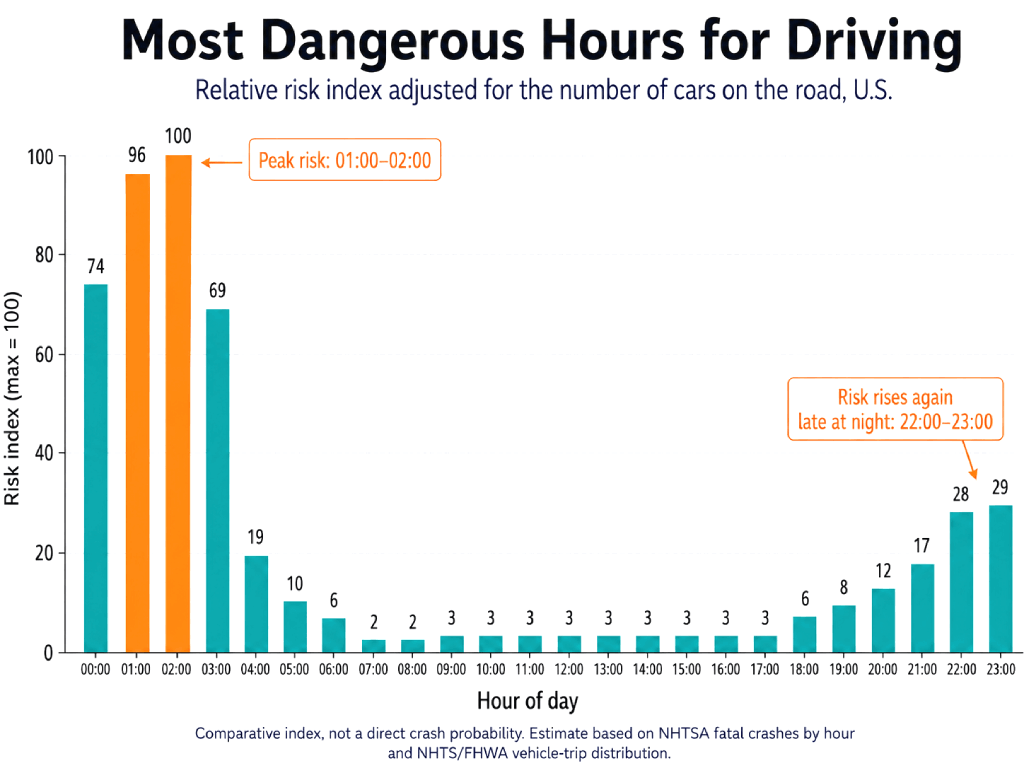 Diagram of most dangerous night hours for driving - GoAuto Insurance