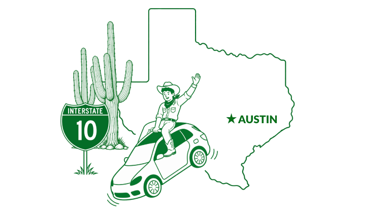 Outline map of Texas highlighting GoAuto Insurance service and coverage areas