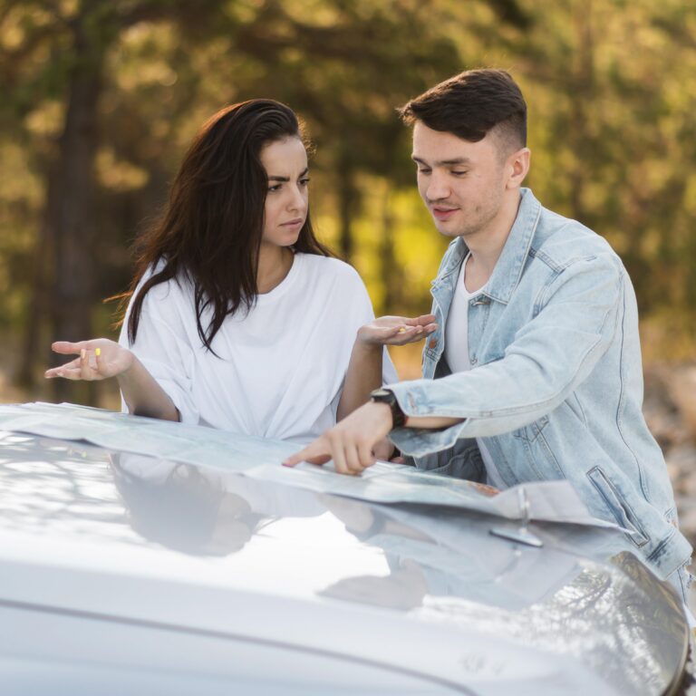 Couple standing outdoors together